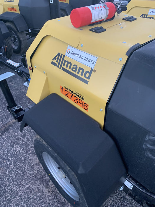 2021 Allmand NLV3GR (4) LED Light Fixture 350W, 23' Vertical Mast, 3kW Prime, Towable, Deep Sea L401, Leveling Jacks, Yanmar T4F 5.8hp