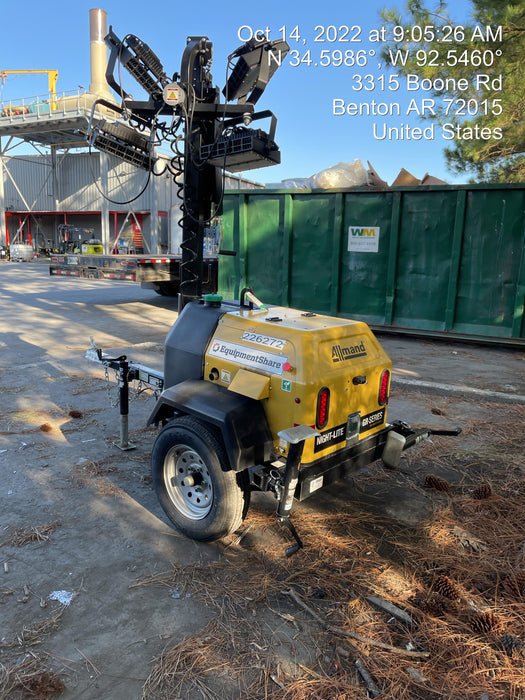 2022 Allmand NLV3GR (4) LED Light Fixture 350W, 23' Vertical Mast, 3kW Prime, Towable, Deep Sea L401, Leveling Jacks, Yanmar T4F 5.8hp