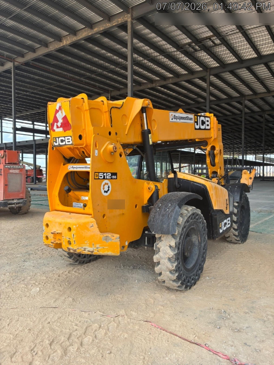 2019 JCB 512-56 Canopy, 109 HP, Solid Tires, STD Worklight, Beacon, Aux Hydraulics, Lifting Eye, Back up Alarm w/66" Carriage/60" Forks