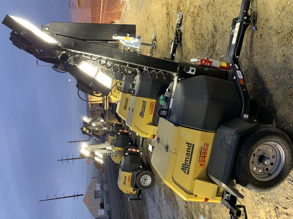 2020 Allmand NLV3GR (4) LED Light Fixture 350W, 23' Vertical Mast, 3kW Prime, Towable, Deep Sea L401, Leveling Jacks, Yanmar T4F 5.8hp