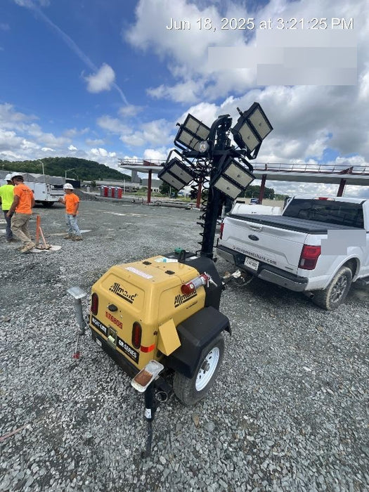 Allmand NLV3GR (4) LED Light Fixture 350W, 23' Vertical Mast, 3kW Prime, Towable, Deep Sea L401, Leveling Jacks, Yanmar T4F 5.8hp