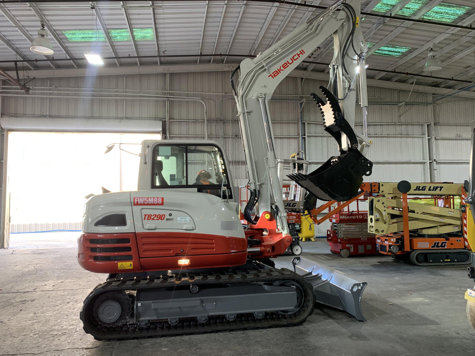 2019 Takeuchi TB290 Cab/Heat/AC Rubber tracks, Dozer blade, Travel alarm, Auxiliary hydraulics Manual QC, Hydraulic thumb, 18", 24", and 36" Buckets