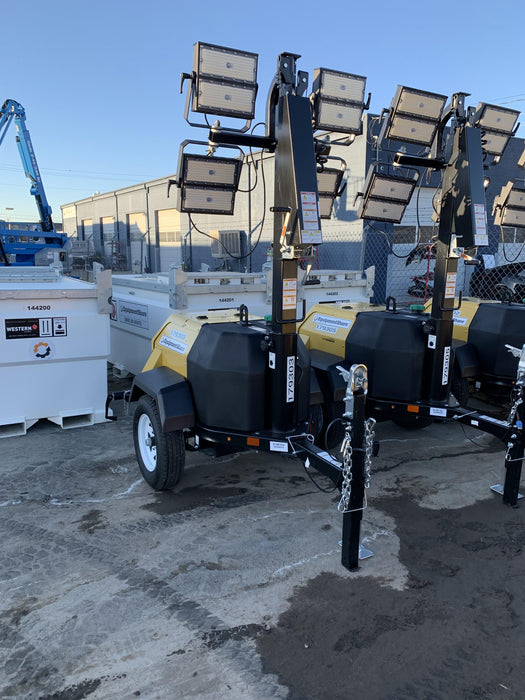 Allmand NLV3GR (4) LED Light Fixture 350W, 23' Vertical Mast, 3kW Prime, Towable, Deep Sea L401, Leveling Jacks, Yanmar T4F 5.8hp