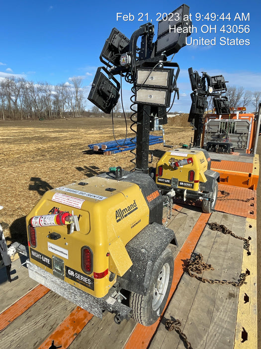 2022 Allmand NLV3GR (4) LED Light Fixture 350W, 23' Vertical Mast, 3kW Prime, Towable, ES Decals, T3