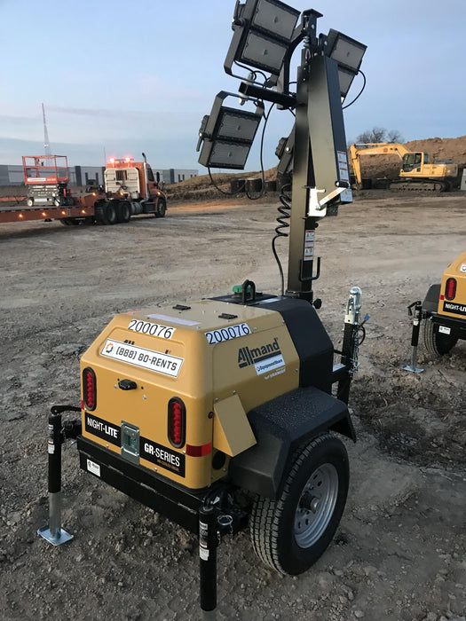 2022 Allmand NLV3GR (4) LED Light Fixture 350W, 23' Vertical Mast, 3kW Prime, Towable, Deep Sea L401, Leveling Jacks, Yanmar T4F 5.8hp