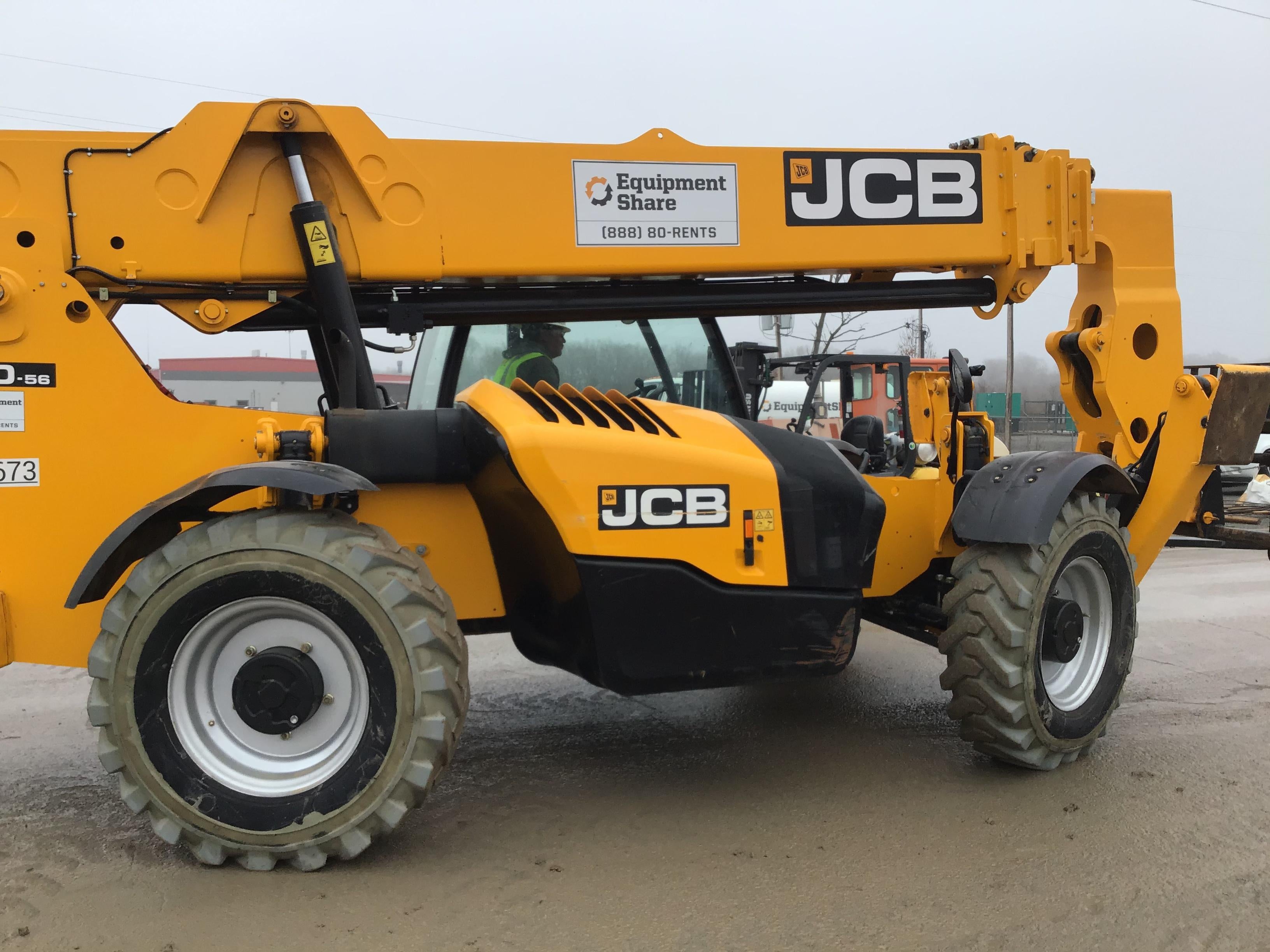 2019 JCB 510-56 74 HP w/Open ROPS, Beacon, Aux Hydraulics, Worklights, Solid Tires 60" Carriage/Forks
