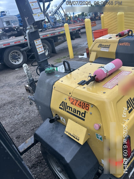 2022 Allmand NLV3GR (4) LED Light Fixture 350W, 23' Vertical Mast, 3kW Prime, Towable, Deep Sea L401, Leveling Jacks, Yanmar T4F 5.8hp