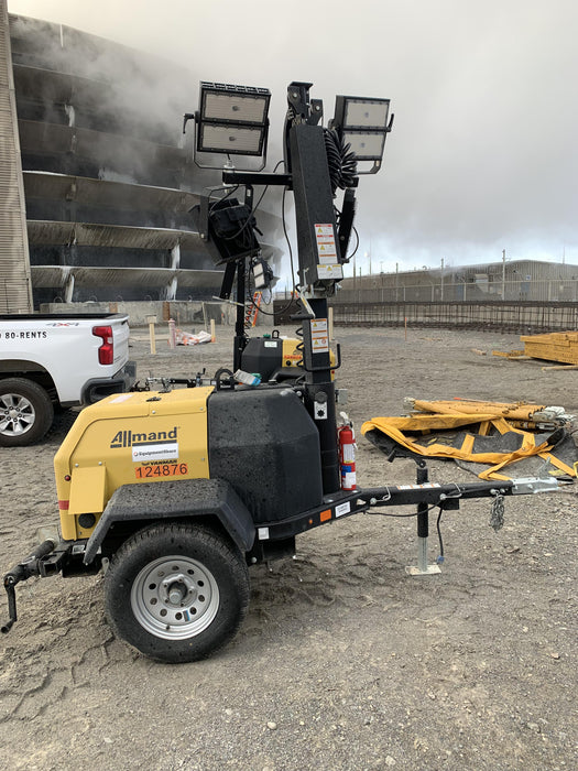 2020 Allmand NLV3GR (4) LED Light Fixture 350W, 23' Vertical Mast, 3kW Prime, Towable, Deep Sea L401, Leveling Jacks, Yanmar T4F 5.8hp