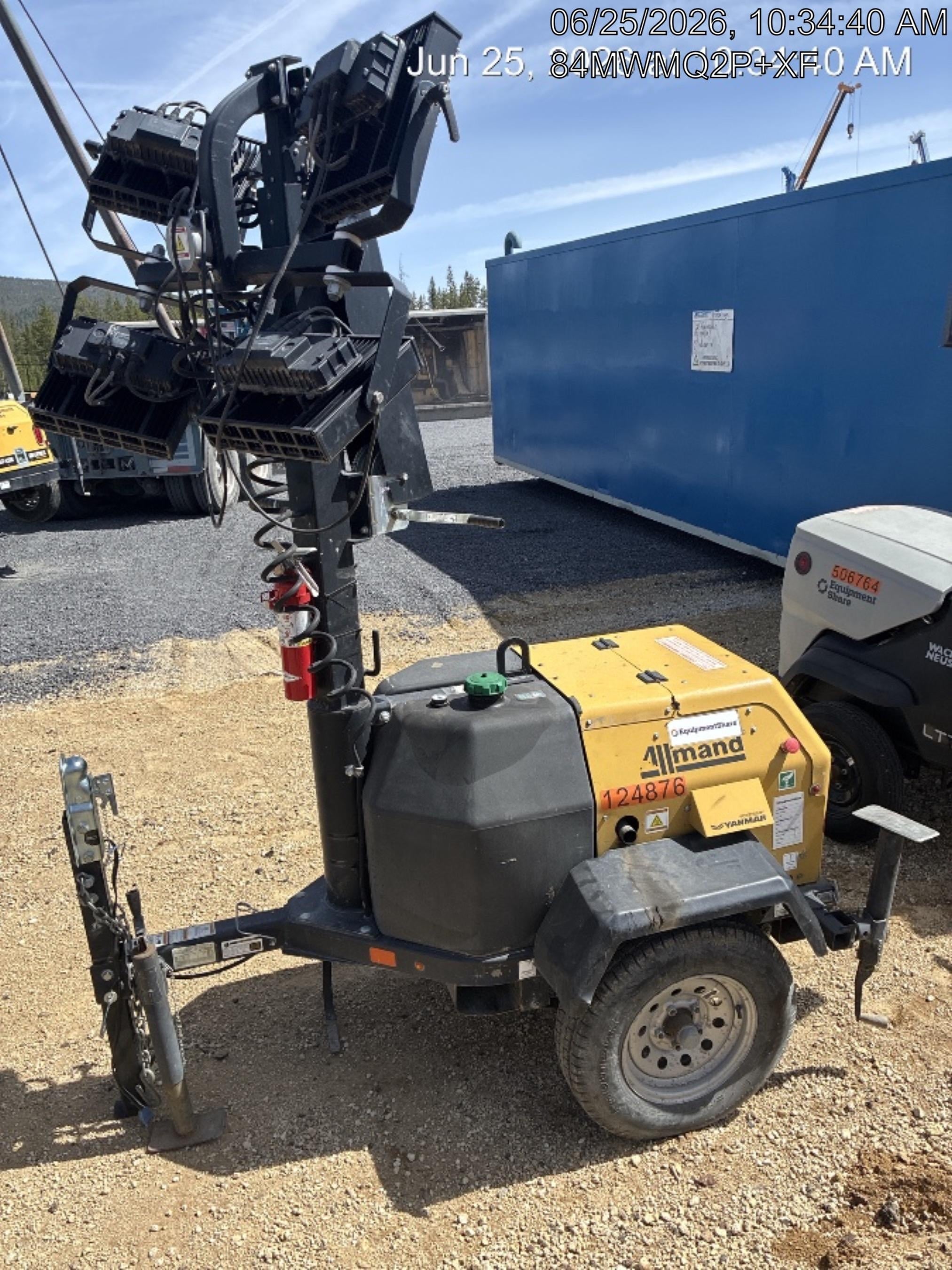 2020 Allmand NLV3GR (4) LED Light Fixture 350W, 23' Vertical Mast, 3kW Prime, Towable, Deep Sea L401, Leveling Jacks, Yanmar T4F 5.8hp