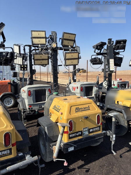 2022 Allmand NLV3GR (4) LED Light Fixture 350W, 23' Vertical Mast, 3kW Prime, Towable, Deep Sea L401, Leveling Jacks, Yanmar T4F 5.8hp