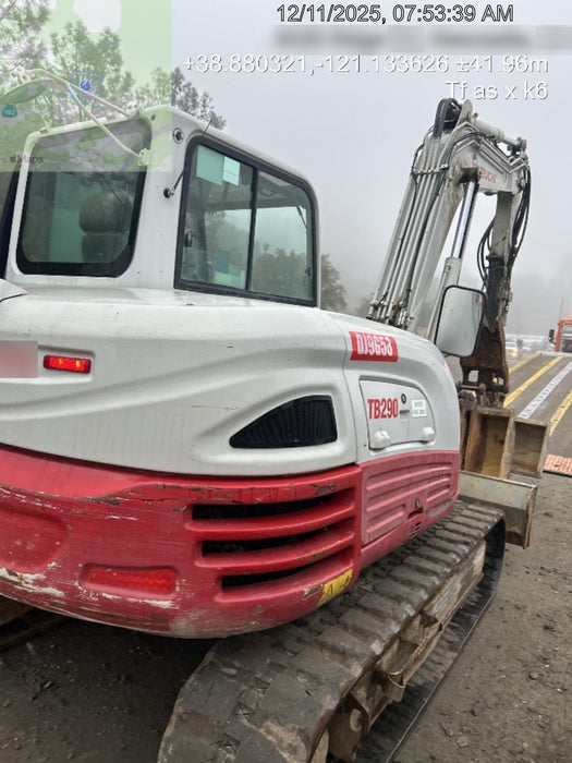 2019 Takeuchi TB290 Cab/Heat/AC Rubber tracks, Dozer blade, Travel alarm, Auxiliary hydraulics Manual QC, Hydraulic thumb, 18", 24", and 36" Buckets