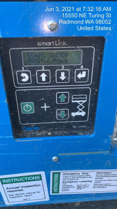 2020 Genie GS-1930 Solid Non Marking Tires, Beacon, Folding rails with half height swing gate, 800W Inverter