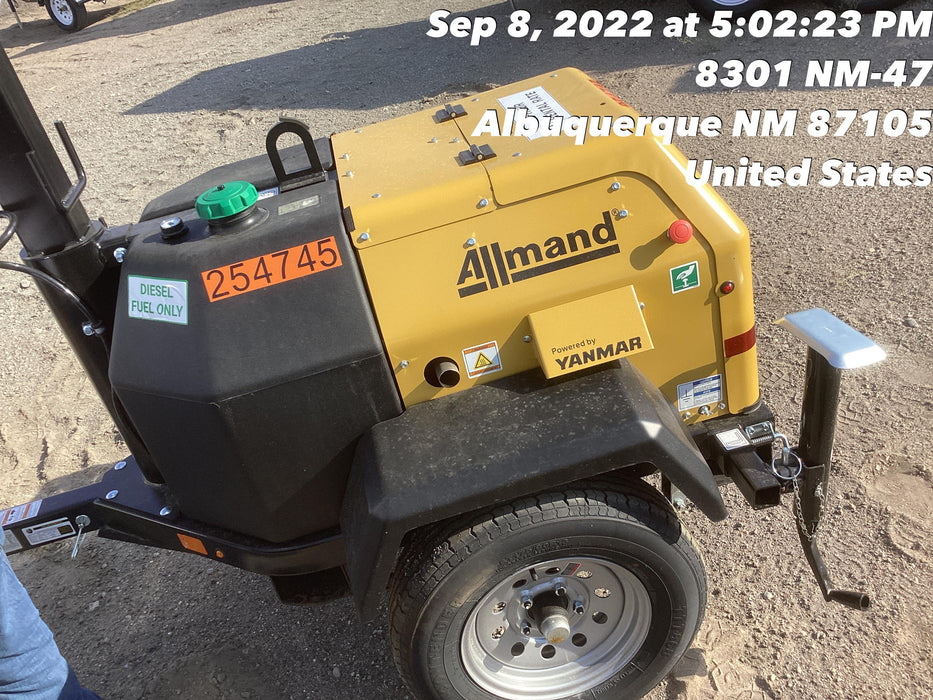 2022 Allmand NLV3GR (4) LED Light Fixture 350W, 23' Vertical Mast, 3kW Prime, Towable, ES Decals, T3