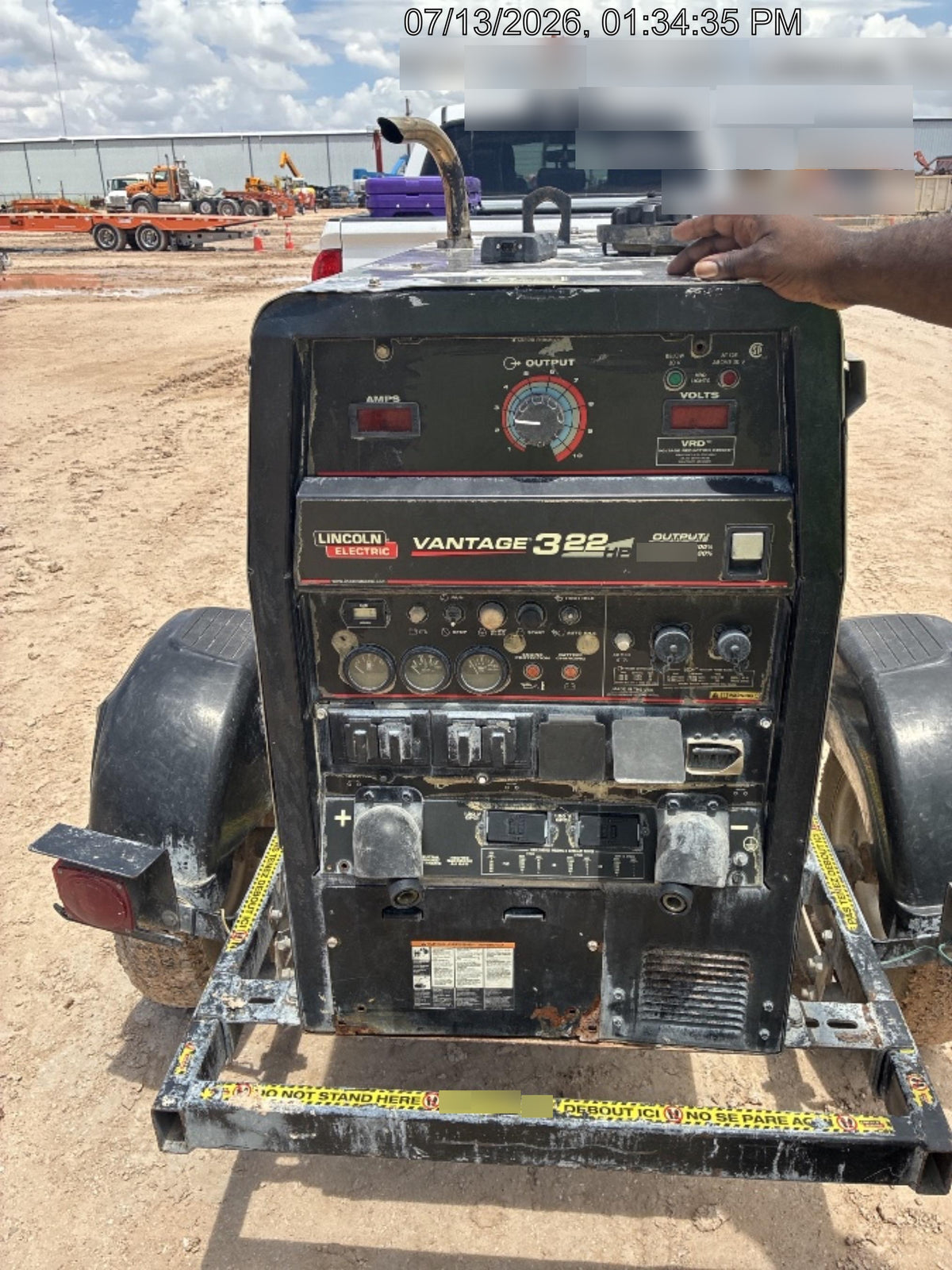 2019 Lincoln Electric Vantage 322 Welder Ready-Pak 3, Two wheel trailer, Fender and Light kit, Cable Rack