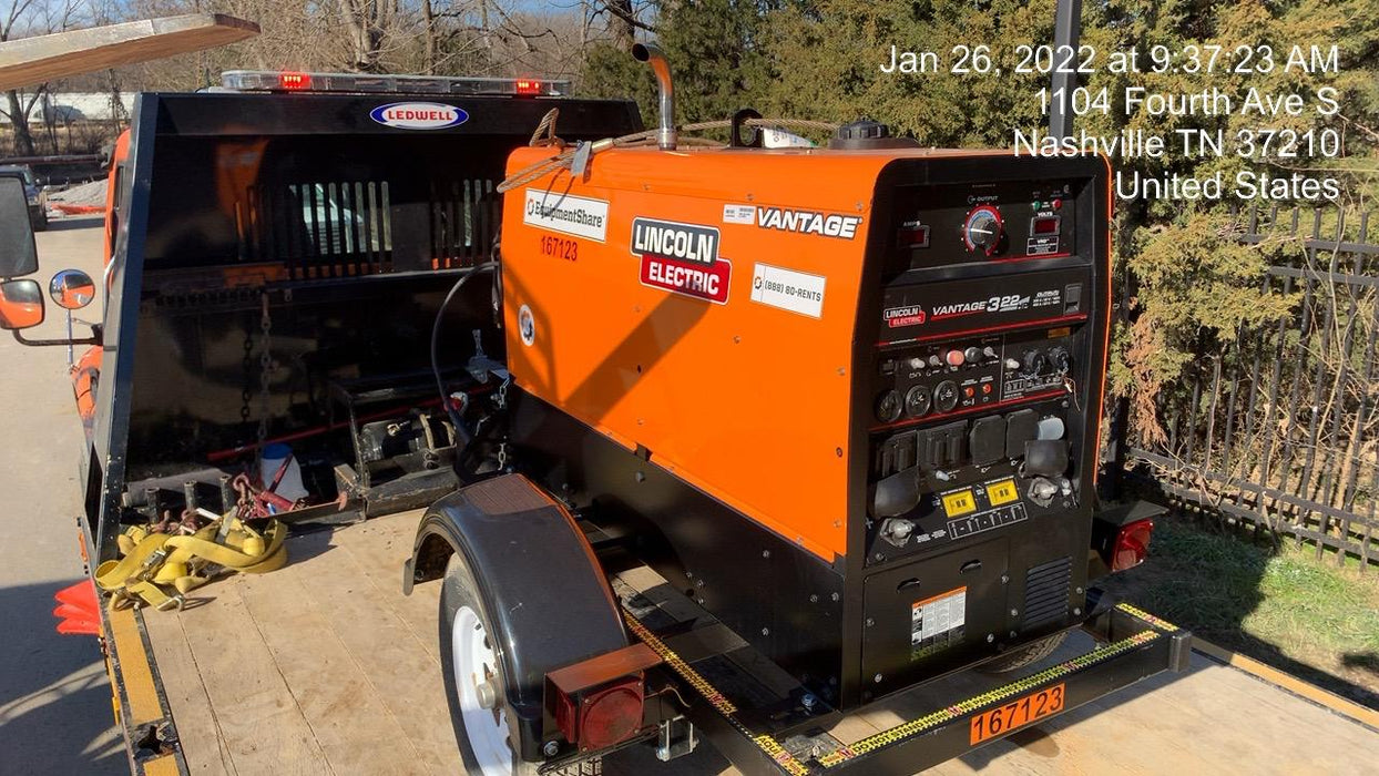 2021 Lincoln Electric Vantage 322 Vantage 322 Ready Pak 3 w/ Decals, ORANGE (includes trailer, cable rack, fender light kit) NO Telematics