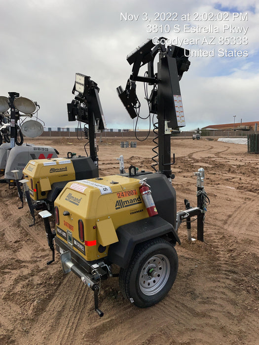 2022 Allmand NLV3GR (4) LED Light Fixture 350W, 23' Vertical Mast, 3kW Prime, Towable, ES Decals, T3