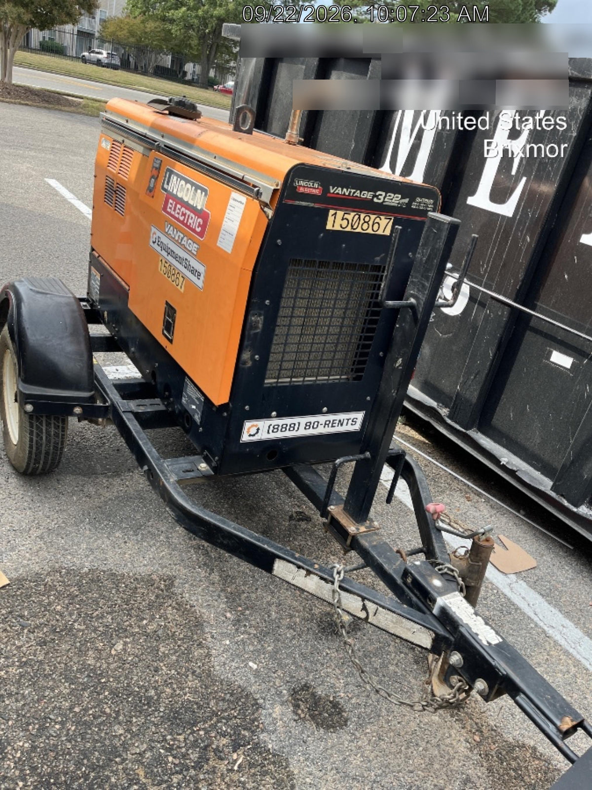 2021 Lincoln Electric Vantage 322 Vantage 322 Ready Pak 3 w/ Telematics & Decals, ORANGE (includes trailer, cable rack, fender light kit)