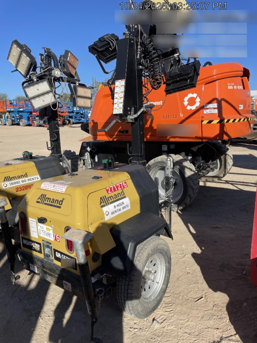 2022 Allmand NLV3GR (4) LED Light Fixture 350W, 23' Vertical Mast, 3kW Prime, Towable, ES Decals, T3