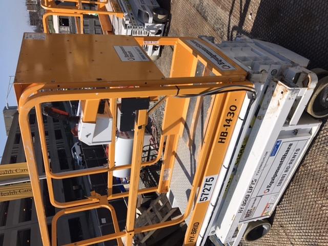 Custom Equipment HB-1430 <ul>
 <li>Hy-Brid Scissor Lift</li>
  <li>Platform capacity up to 670 lbs.</li>
  <li>Working height up to 20 ft</li>
  <li>Weighs under 1,700 lbs.</li>
  <li>Non-marking wheels </li>
</ul>