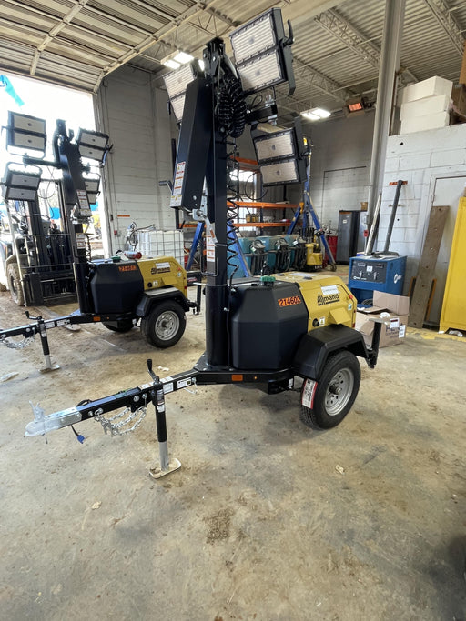 2022 Allmand NLV3GR (4) LED Light Fixture 350W, 23' Vertical Mast, 3kW Prime, Towable, Deep Sea L401, Leveling Jacks, Yanmar T4F 5.8hp