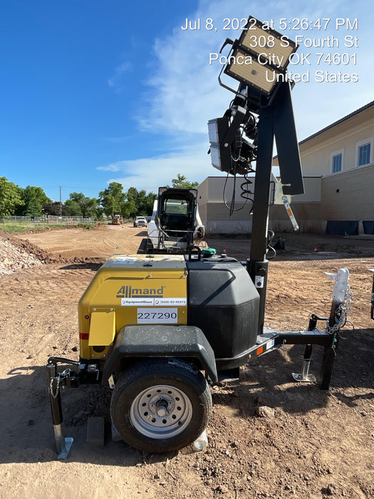 2022 Allmand NLV3GR (4) LED Light Fixture 350W, 23' Vertical Mast, 3kW Prime, Towable, Deep Sea L401, Leveling Jacks, Yanmar T4F 5.8hp