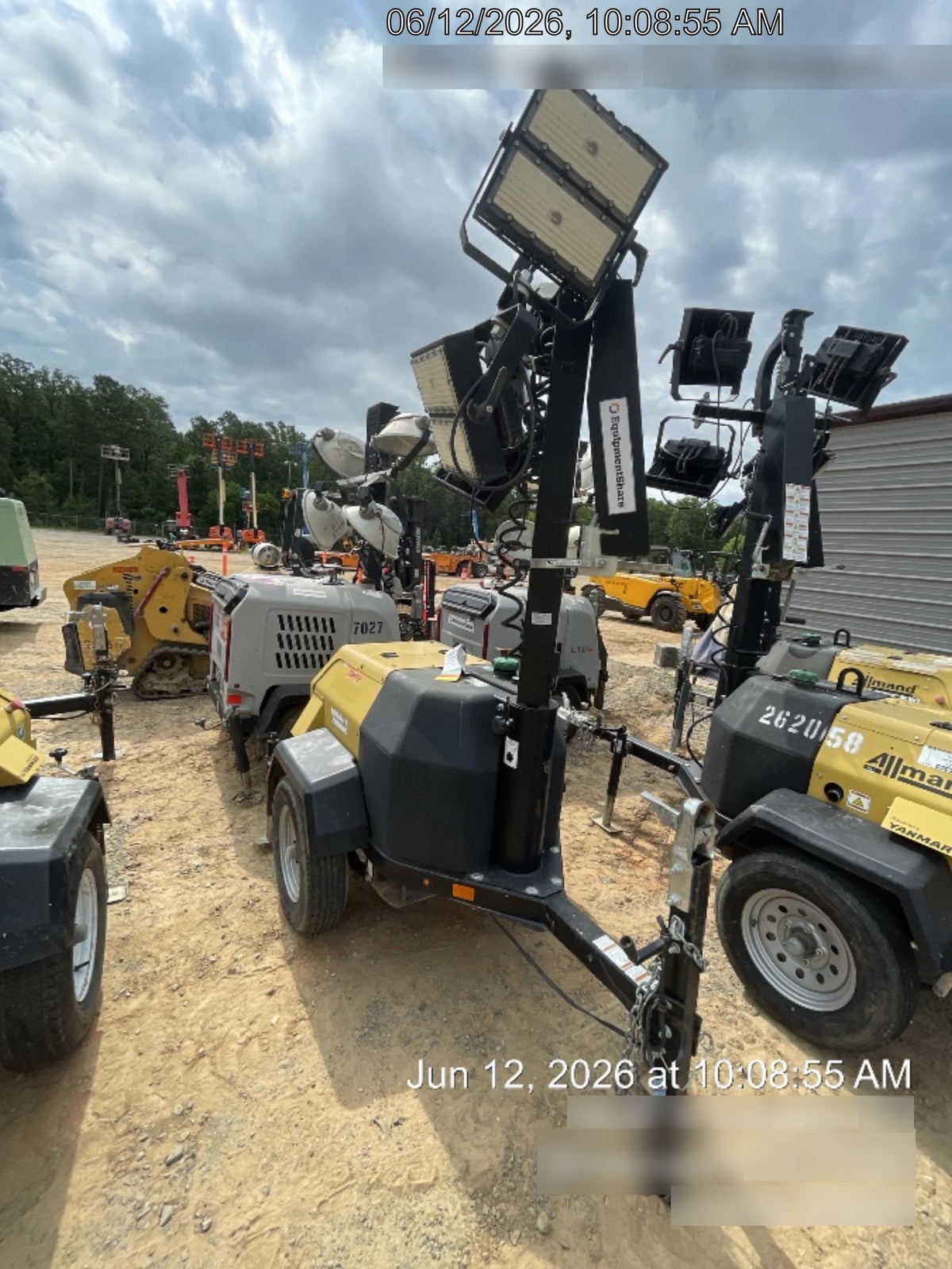 2022 Allmand NLV3GR (4) LED Light Fixture 350W, 23' Vertical Mast, 3kW Prime, Towable, Deep Sea L401, Leveling Jacks, Yanmar T4F 5.8hp
