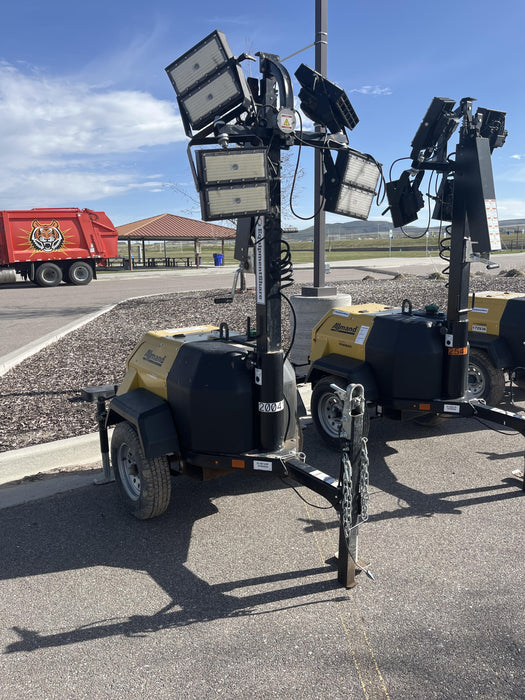 2022 Allmand NLV3GR (4) LED Light Fixture 350W, 23' Vertical Mast, 3kW Prime, Towable, Deep Sea L401, Leveling Jacks, Yanmar T4F 5.8hp