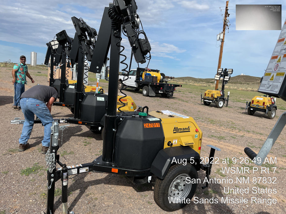 2022 Allmand NLV3GR (4) LED Light Fixture 350W, 23' Vertical Mast, 3kW Prime, Towable, ES Decals, T3