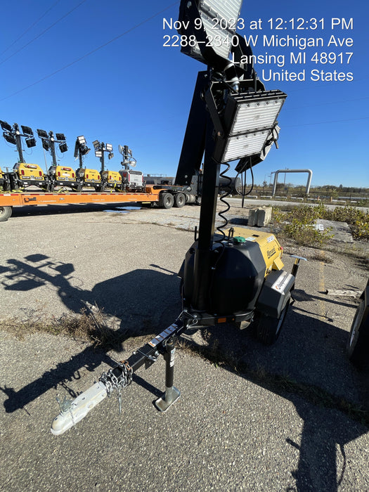 2022 Allmand NLV3GR (4) LED Light Fixture 350W, 23' Vertical Mast, 3kW Prime, Towable, Deep Sea L401, Leveling Jacks, Yanmar T4F 5.8hp