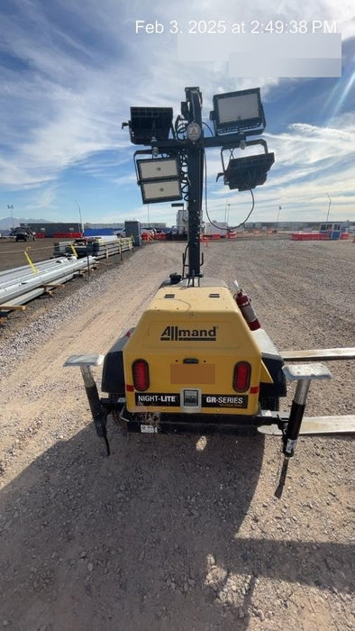 Allmand NLV3GR (4) LED Light Fixture 350W, 23' Vertical Mast, 3kW Prime, Towable, Deep Sea L401, Leveling Jacks, Yanmar T4F 5.8hp