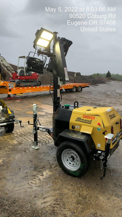 2022 Allmand NLV3GR (4) LED Light Fixture 350W, 23' Vertical Mast, 3kW Prime, Towable, Deep Sea L401, Leveling Jacks, Yanmar T4F 5.8hp