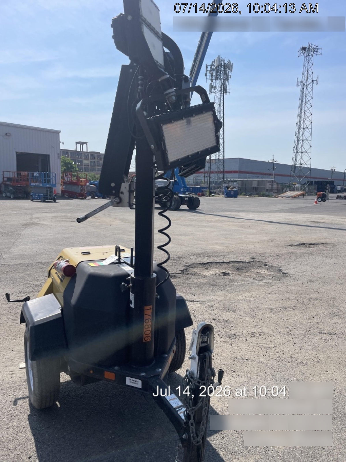 Allmand NLV3GR (4) LED Light Fixture 350W, 23' Vertical Mast, 3kW Prime, Towable, Deep Sea L401, Leveling Jacks, Yanmar T4F 5.8hp
