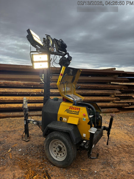 2022 Allmand NLV3GR (4) LED Light Fixture 350W, 23' Vertical Mast, 3kW Prime, Towable, Deep Sea L401, Leveling Jacks, Yanmar T4F 5.8hp