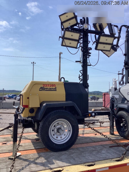 2022 Allmand NLV3GR (4) LED Light Fixture 350W, 23' Vertical Mast, 3kW Prime, Towable, Deep Sea L401, Leveling Jacks, Yanmar T4F 5.8hp