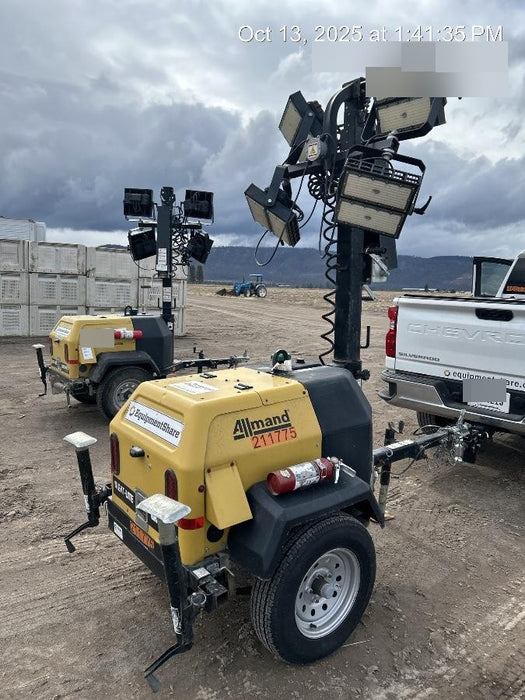 2022 Allmand NLV3GR (4) LED Light Fixture 350W, 23' Vertical Mast, 3kW Prime, Towable, Deep Sea L401, Leveling Jacks, Yanmar T4F 5.8hp