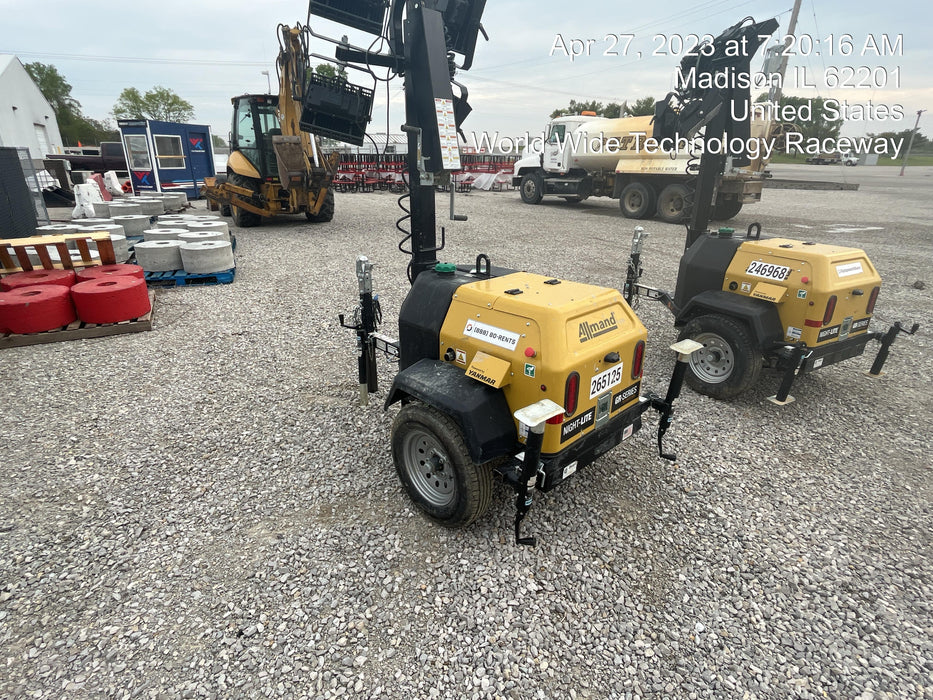 2022 Allmand NLV3GR (4) LED Light Fixture 350W, 23' Vertical Mast, 3kW Prime, Towable, ES Decals, T3