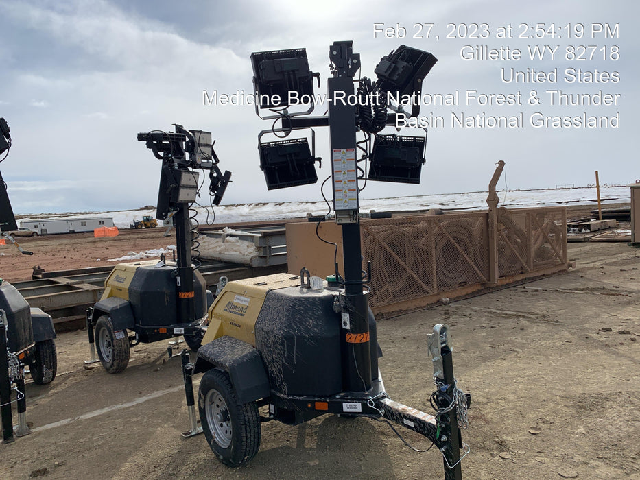 2022 Allmand NLV3GR (4) LED Light Fixture 350W, 23' Vertical Mast, 3kW Prime, Towable, ES Decals, T3