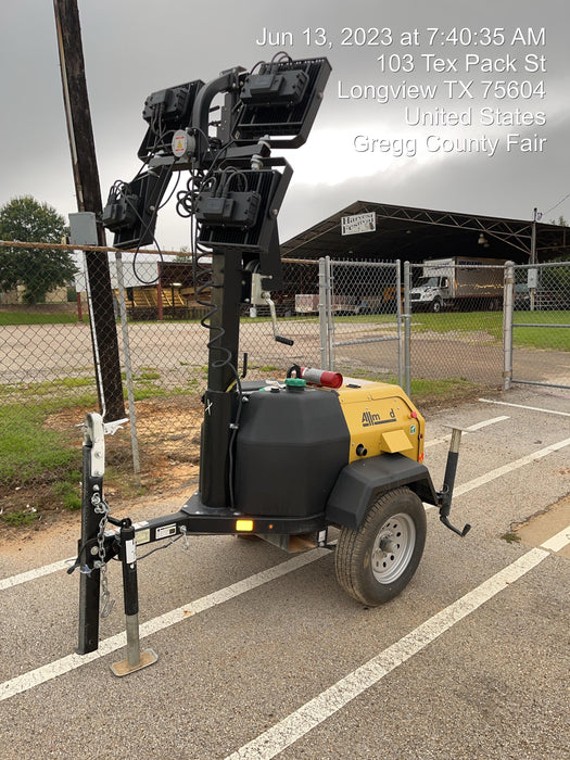 2022 Allmand NLV3GR (4) LED Light Fixture 350W, 23' Vertical Mast, 3kW Prime, Towable, Deep Sea L401, Leveling Jacks, Yanmar T4F 5.8hp