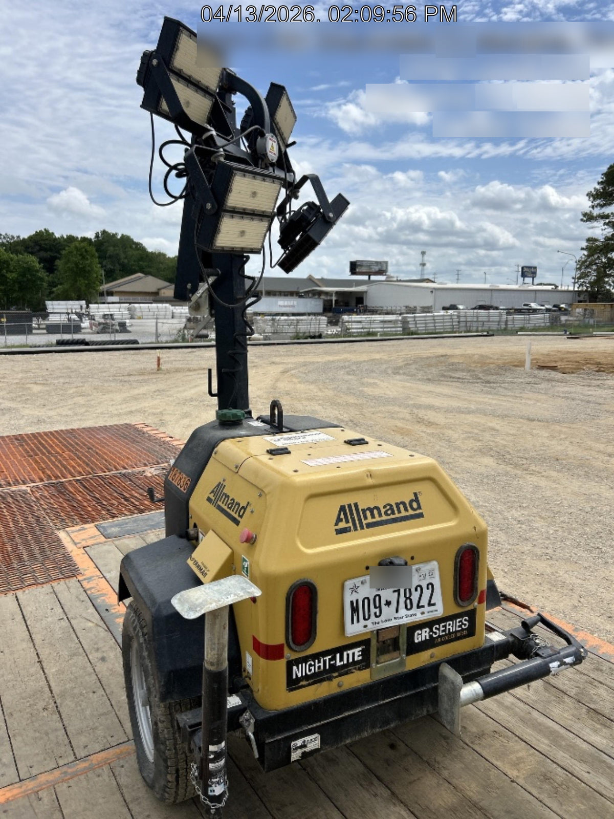 Allmand NLV3GR (4) LED Light Fixture 350W, 23' Vertical Mast, 3kW Prime, Towable, Deep Sea L401, Leveling Jacks, Yanmar T4F 5.8hp
