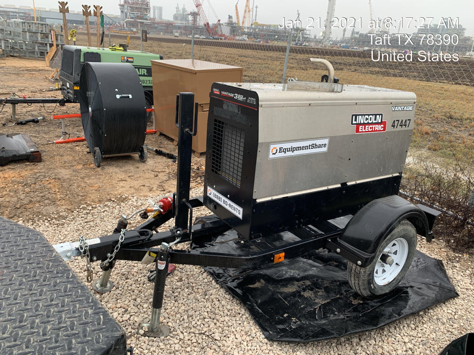 2019 Lincoln Electric Vantage 322 Ready-Pak 3, Two Wheel Trailer, Fender and Light Kit, Cable Rack