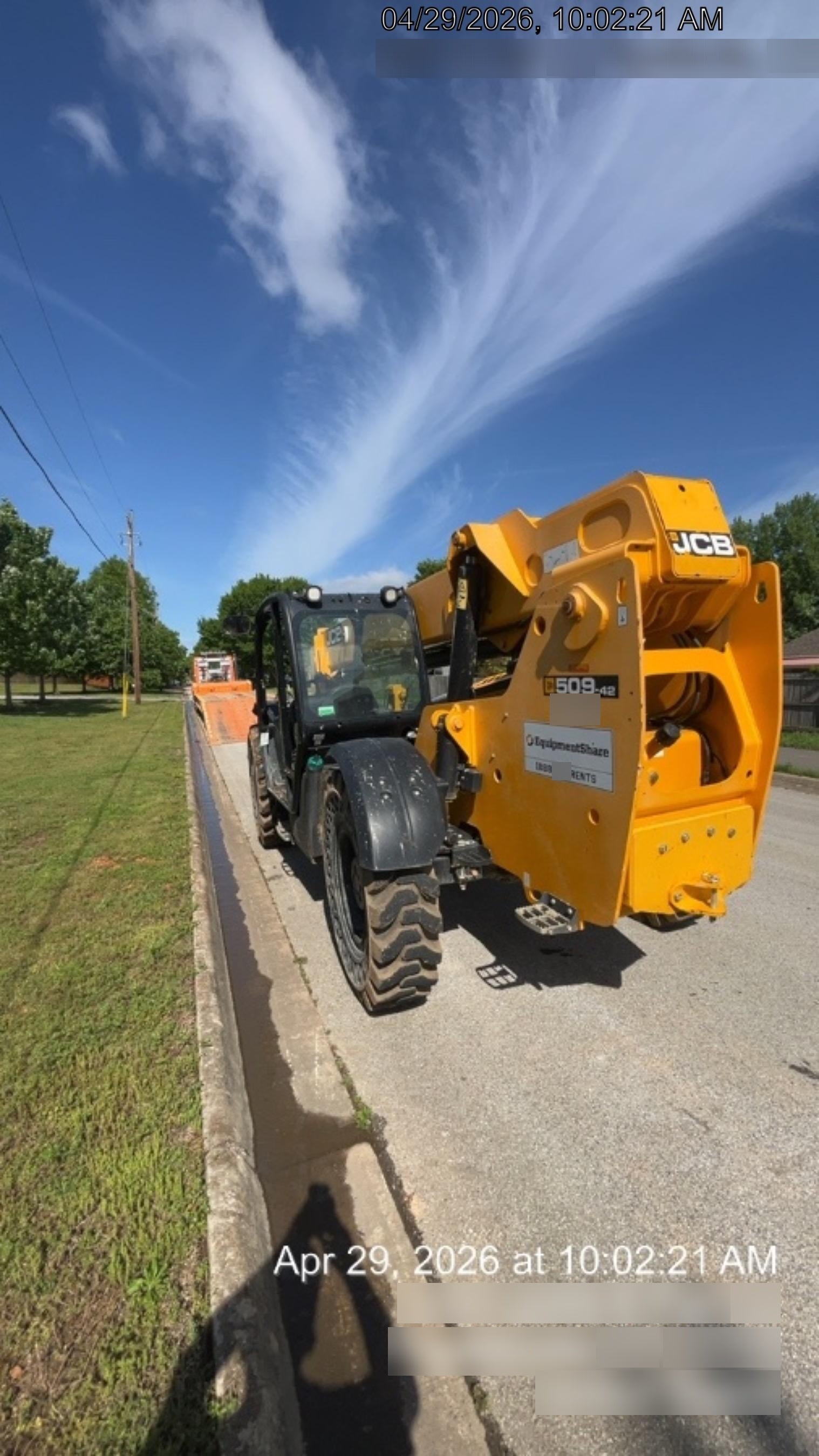 2019 JCB 509-42 74 HP w/Open ROPS, Beacon, Aux Hydraulics, LED Work lights, Solid Tires 66" Carriage/60" Forks