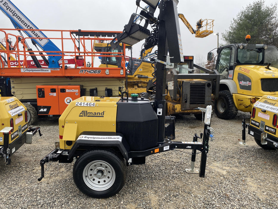 2022 Allmand NLV3GR (4) LED Light Fixture 350W, 23' Vertical Mast, 3kW Prime, Towable, Deep Sea L401, Leveling Jacks, Yanmar T4F 5.8hp