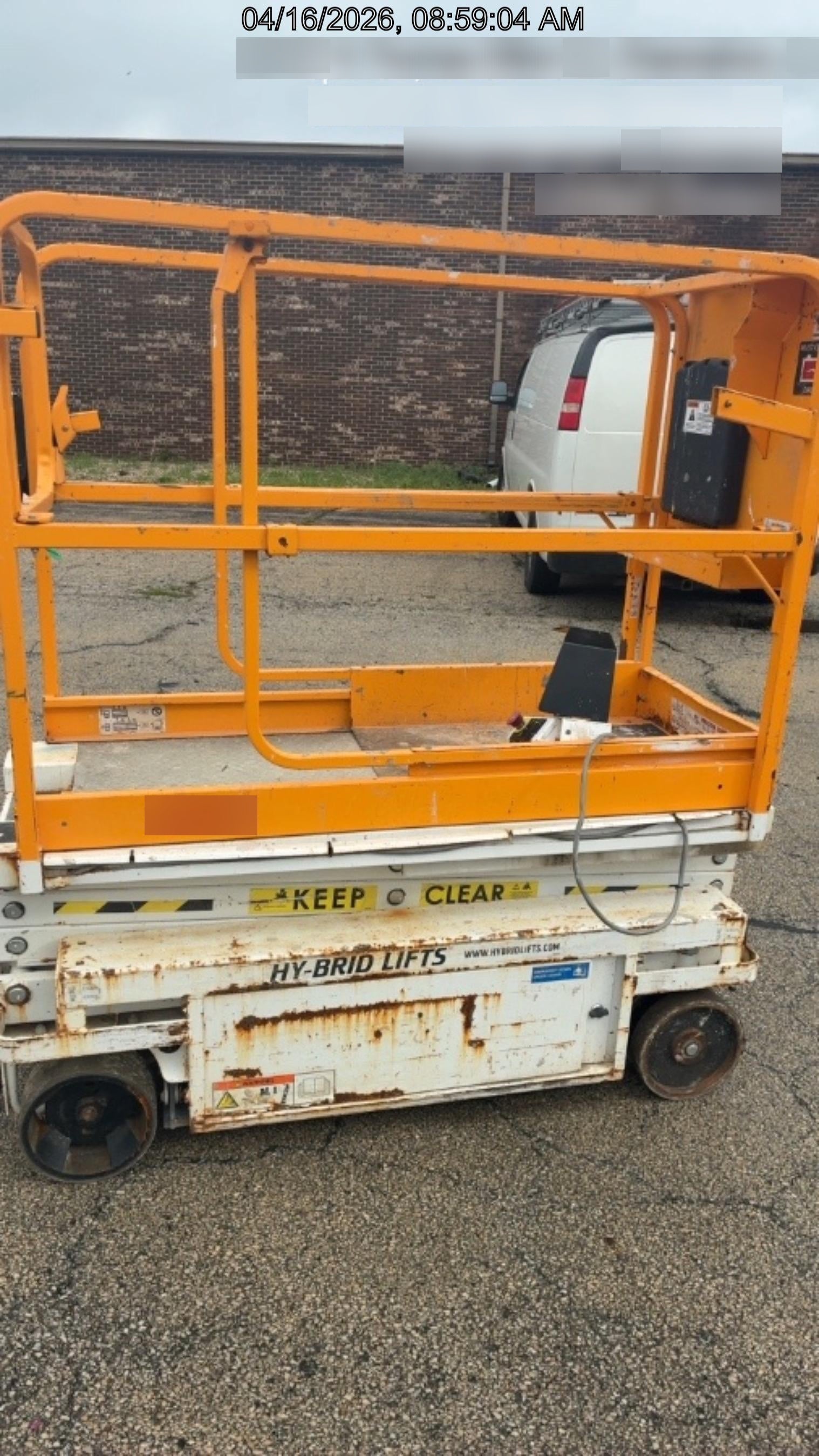 Custom Equipment HB-1430 <ul>
 <li>Hy-Brid Scissor Lift</li>
  <li>Platform capacity up to 670 lbs.</li>
  <li>Working height up to 20 ft</li>
  <li>Weighs under 1,700 lbs.</li>
  <li>Non-marking wheels </li>
</ul>