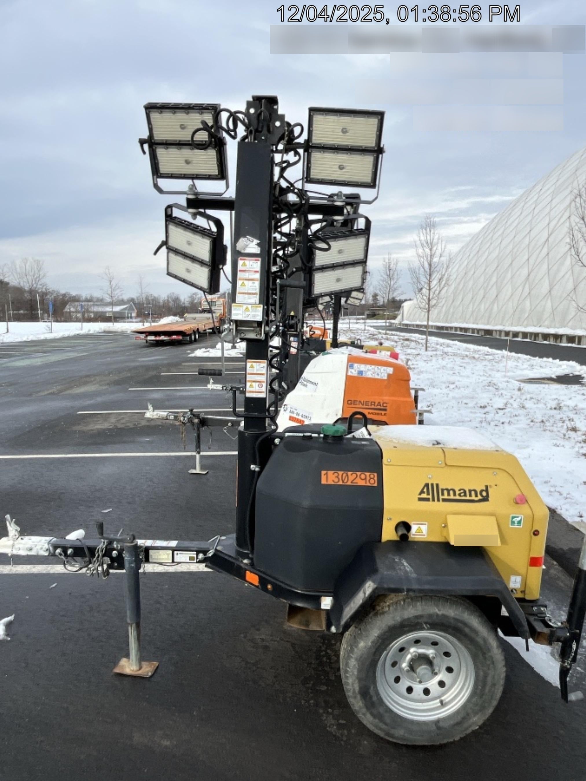 2021 Allmand NLV3GR (4) LED Light Fixture 350W, 23' Vertical Mast, 3kW Prime, Towable, Deep Sea L401, Leveling Jacks, Yanmar T4F 5.8hp