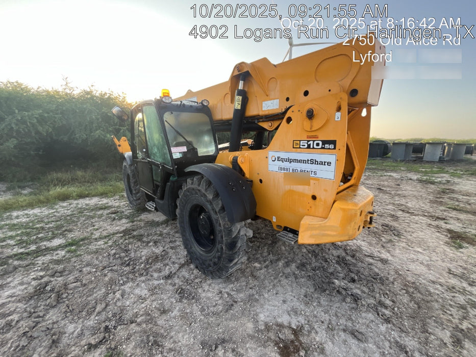 2019 JCB 510-56 74 HP w/CAB/HVAC, Beacon, Worklights, Aux Hydraulics, Solid Tires 66" Carriage/60" Forks