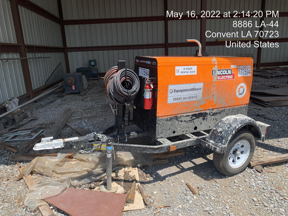 2021 Lincoln Electric Vantage 322 Vantage 322 Ready Pak 3 w/ Decals, ORANGE (includes trailer, cable rack, fender light kit) NO Telematics