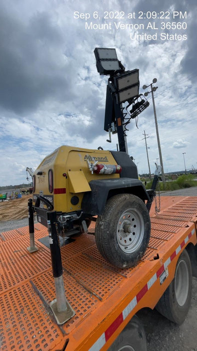 2022 Allmand NLV3GR (4) LED Light Fixture 350W, 23' Vertical Mast, 3kW Prime, Towable, Deep Sea L401, Leveling Jacks, Yanmar T4F 5.8hp