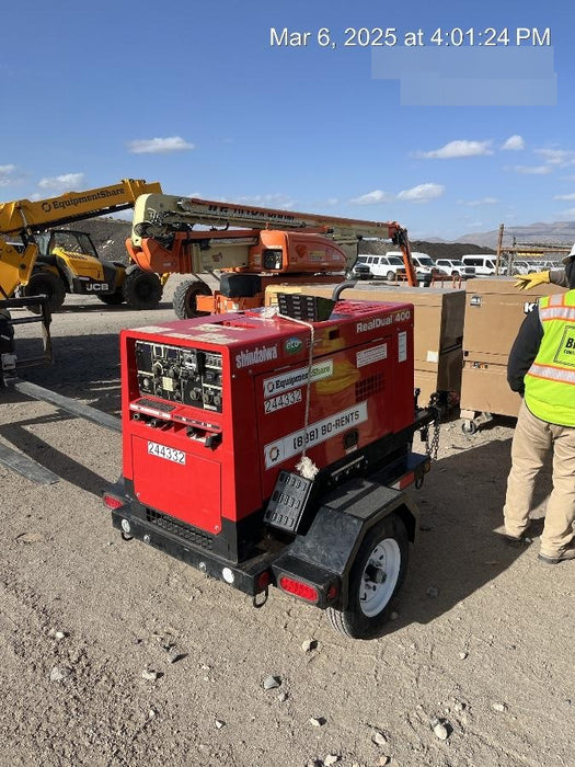 2022 Shindaiwa DGW400MDL Kubota D902 Engine, 23 HP, Dual Op Welder, Wire, Arc, Droop Stick, Tig, and CC Stick Functionality, Simulphase, 3 Phase and 1 Phase Gen Output, Single Axle NB Trlr, Slr Trckl Chrg 12V 12W, Fire Ext