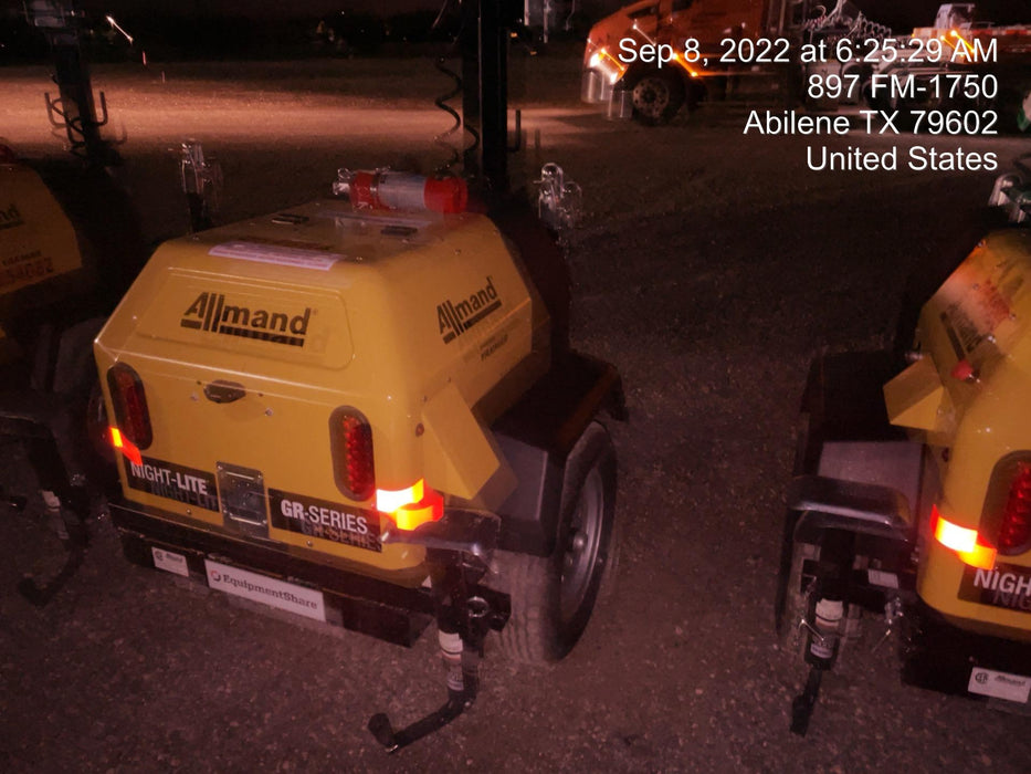 2022 Allmand NLV3GR (4) LED Light Fixture 350W, 23' Vertical Mast, 3kW Prime, Towable, ES Decals, T3
