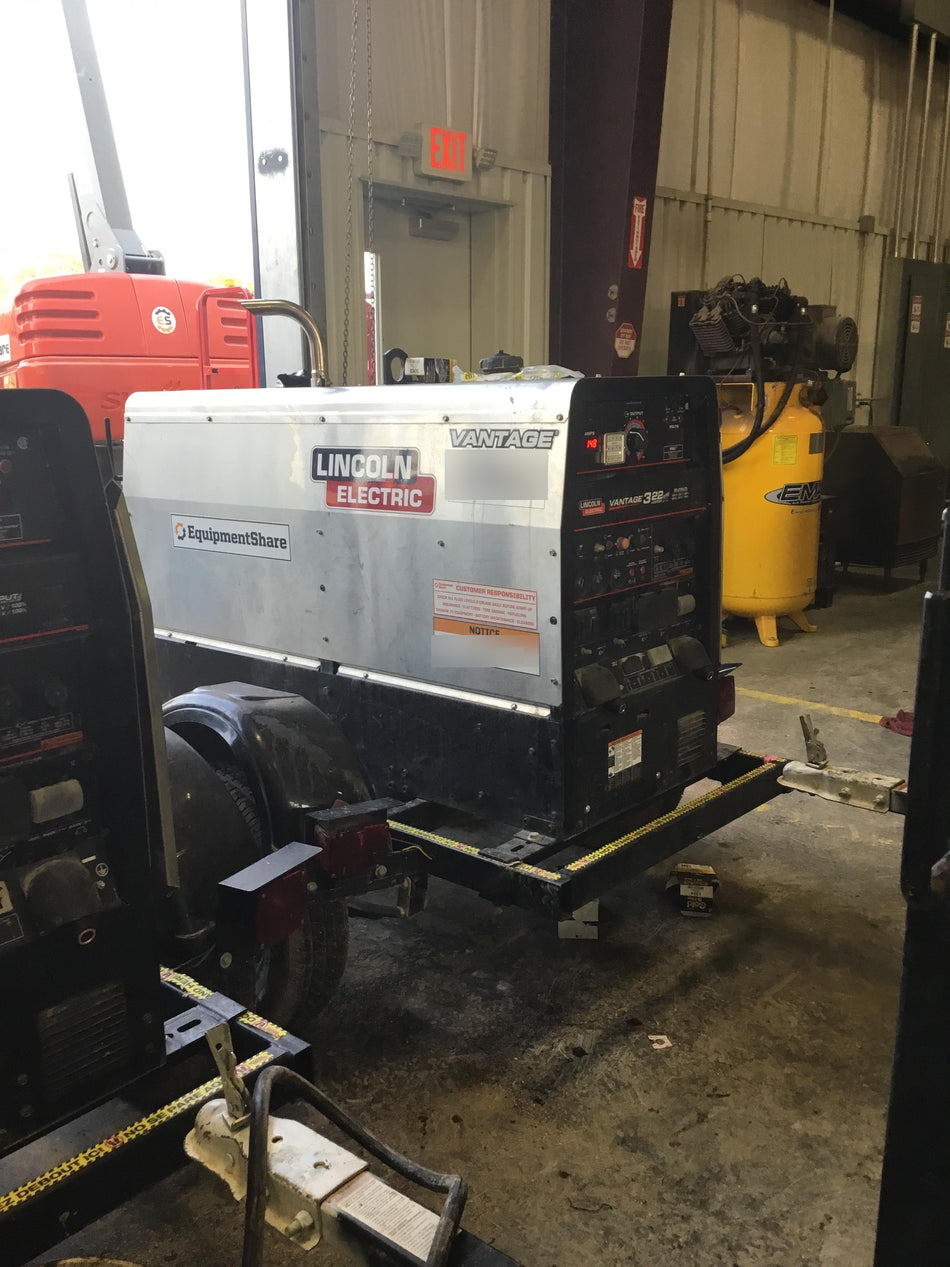2019 Lincoln Electric Vantage 322 Welder Ready-Pak 3, Two wheel trailer, Fender and Light kit, Cable Rack